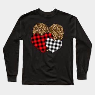 Buffalo Red Black Plaid And Leopard Hearts Valentine Day Long Sleeve T-Shirt